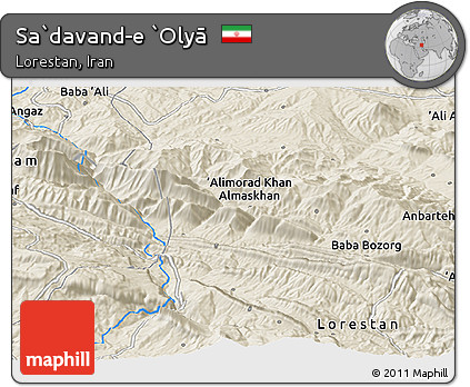 Shaded Relief Panoramic Map of Sa`davand-e `Olyā