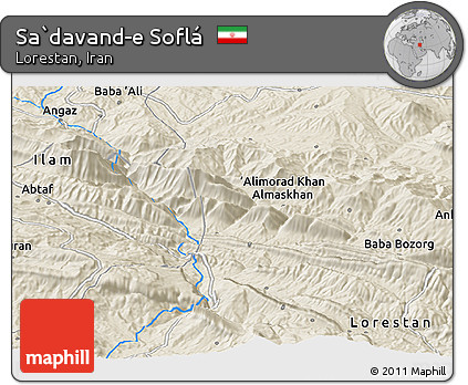 Shaded Relief Panoramic Map of Sa`davand-e Soflá