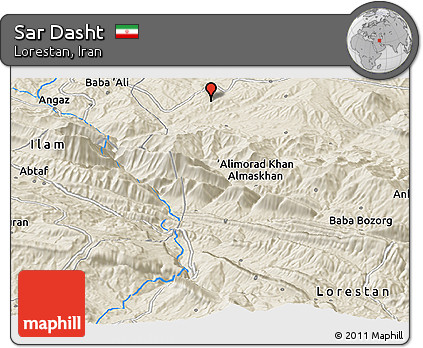 Shaded Relief Panoramic Map of Sar Dasht