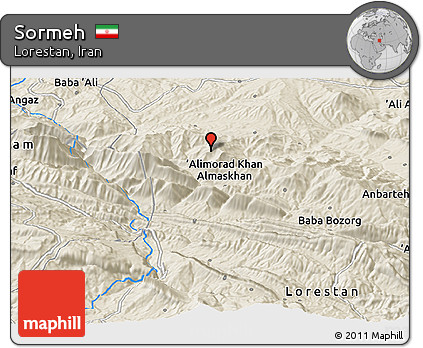 Shaded Relief Panoramic Map of Sormeh