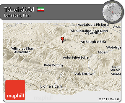 Shaded Relief Panoramic Map of Tāzehābād