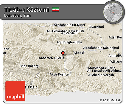 Shaded Relief Panoramic Map of Tīzāb-e Kāz̧emī