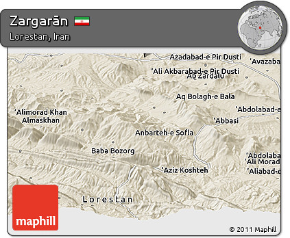 Shaded Relief Panoramic Map of Zargarān