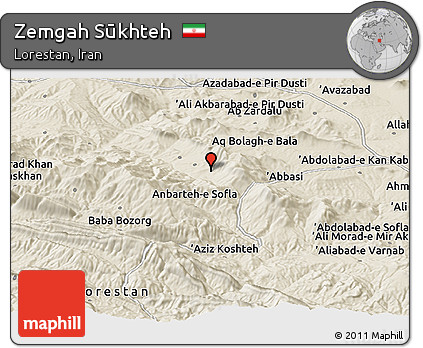 Shaded Relief Panoramic Map of Zemgah Sūkhteh