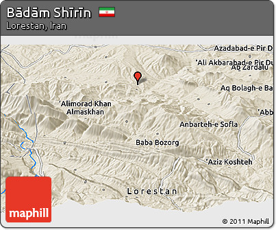 Shaded Relief Panoramic Map of Bādām Shīrīn