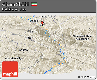 Shaded Relief Panoramic Map of Cham Shāhī