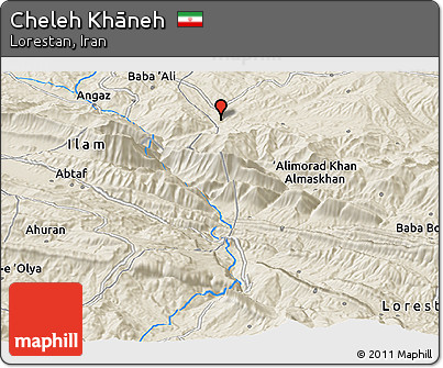 Shaded Relief Panoramic Map of Cheleh Khāneh