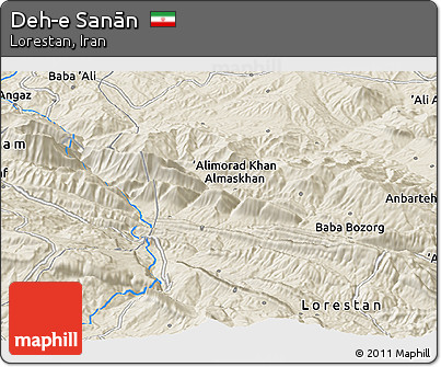 Shaded Relief Panoramic Map of Deh-e Sanān