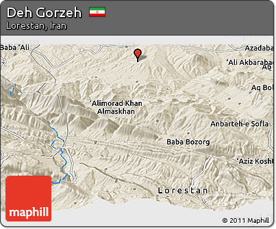 Shaded Relief Panoramic Map of Deh Gorzeh