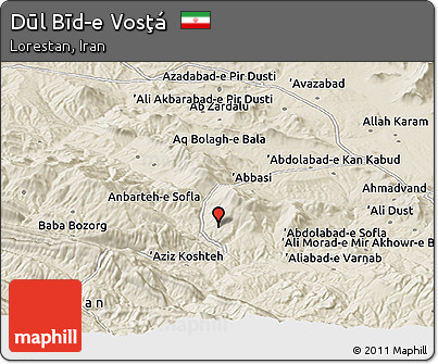 Shaded Relief Panoramic Map of Dūl Bīd-e Vosţá