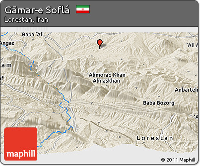 Shaded Relief Panoramic Map of Gāmar-e Soflá