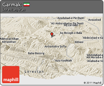 Shaded Relief Panoramic Map of Garmak