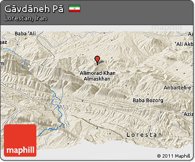 Shaded Relief Panoramic Map of Gāvdāneh Pā