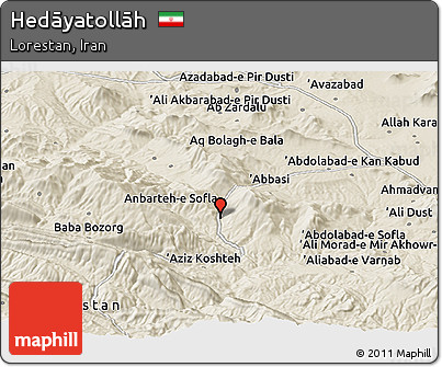 Shaded Relief Panoramic Map of Hedāyatollāh