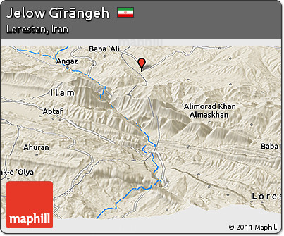 Shaded Relief Panoramic Map of Jelow Gīrāngeh