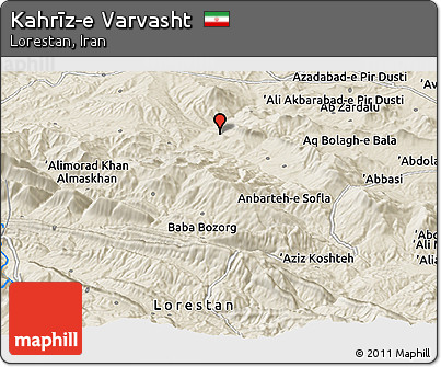Shaded Relief Panoramic Map of Kahrīz-e Varvasht