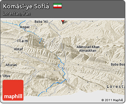 Shaded Relief Panoramic Map of Komāsī-ye Soflá