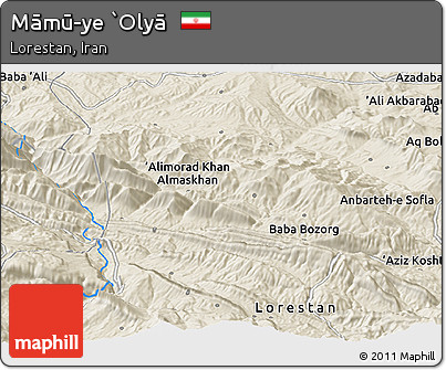 Shaded Relief Panoramic Map of Māmū-ye `Olyā