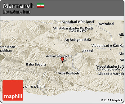 Shaded Relief Panoramic Map of Marmaneh
