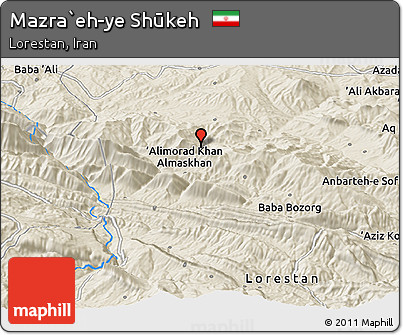 Shaded Relief Panoramic Map of Mazra`eh-ye Shūkeh