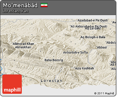 Shaded Relief Panoramic Map of Mo'menābād