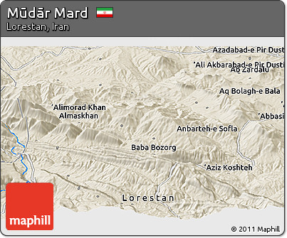 Shaded Relief Panoramic Map of Mūdār Mard