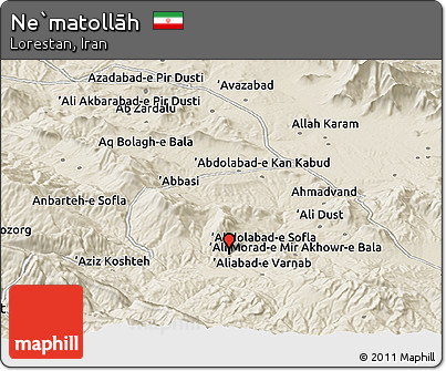 Shaded Relief Panoramic Map of Ne`matollāh