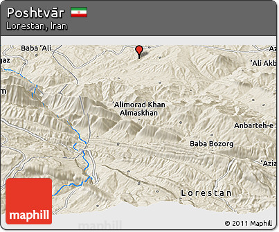 Shaded Relief Panoramic Map of Poshtvār