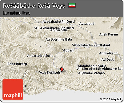 Shaded Relief Panoramic Map of Reẕāābād-e Reẕā Veys
