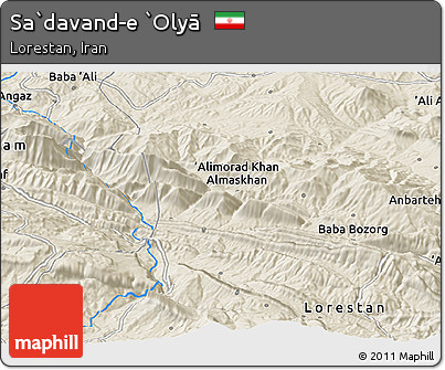 Shaded Relief Panoramic Map of Sa`davand-e `Olyā