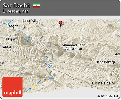 Shaded Relief Panoramic Map of Sar Dasht