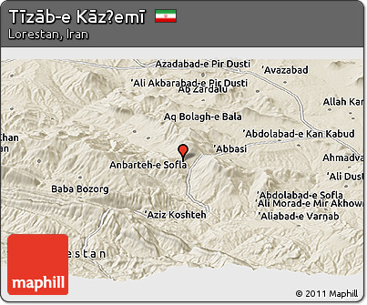 Shaded Relief Panoramic Map of Tīzāb-e Kāz̧emī
