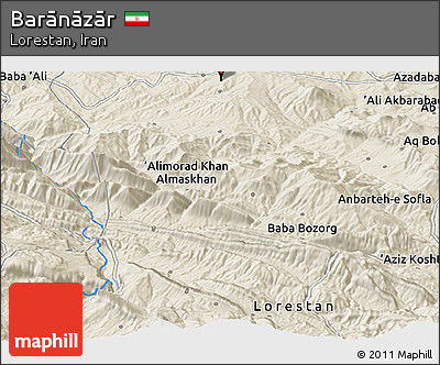Shaded Relief Panoramic Map of Barānāzār