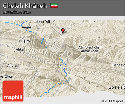 Shaded Relief Panoramic Map of Cheleh Khāneh
