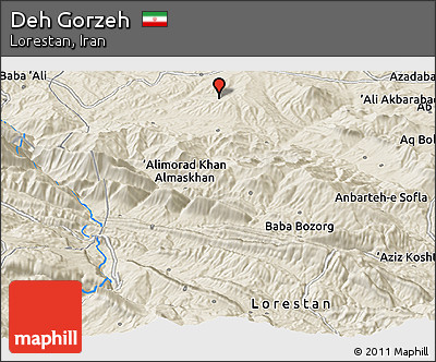 Shaded Relief Panoramic Map of Deh Gorzeh