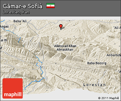 Shaded Relief Panoramic Map of Gāmar-e Soflá