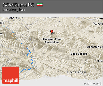 Shaded Relief Panoramic Map of Gāvdāneh Pā