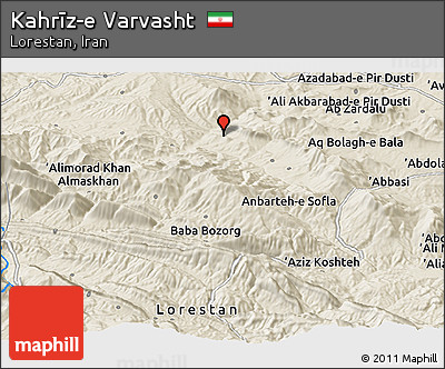 Shaded Relief Panoramic Map of Kahrīz-e Varvasht