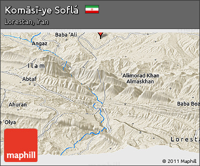 Shaded Relief Panoramic Map of Komāsī-ye Soflá