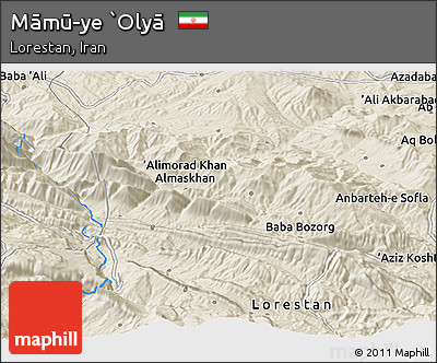 Shaded Relief Panoramic Map of Māmū-ye `Olyā