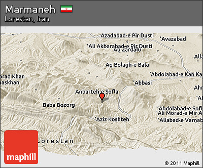 Shaded Relief Panoramic Map of Marmaneh