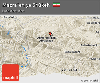 Shaded Relief Panoramic Map of Mazra`eh-ye Shūkeh