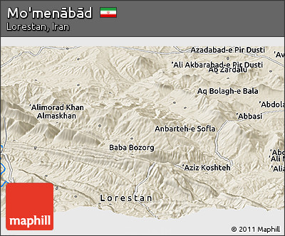 Shaded Relief Panoramic Map of Mo'menābād