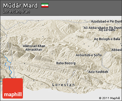 Shaded Relief Panoramic Map of Mūdār Mard