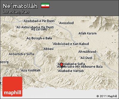 Shaded Relief Panoramic Map of Ne`matollāh