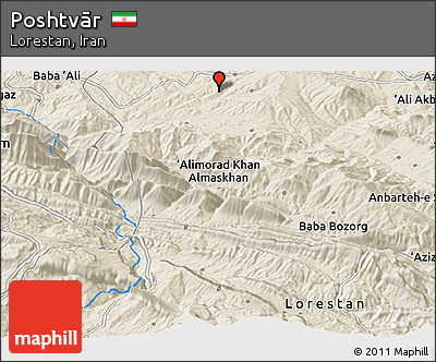 Shaded Relief Panoramic Map of Poshtvār