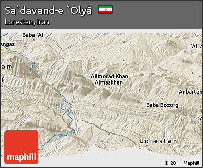 Shaded Relief Panoramic Map of Sa`davand-e `Olyā