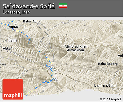 Shaded Relief Panoramic Map of Sa`davand-e Soflá