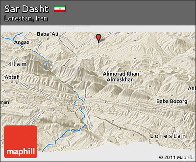 Shaded Relief Panoramic Map of Sar Dasht