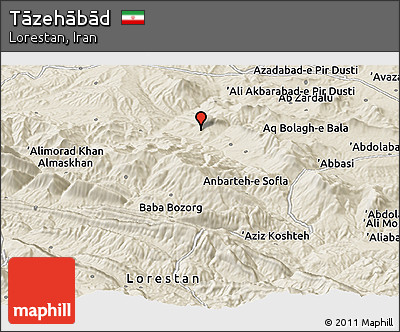 Shaded Relief Panoramic Map of Tāzehābād